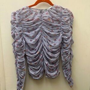 NWOT Zara Long Sleeved Ruched All Over Purple Floral Blouse Size Small